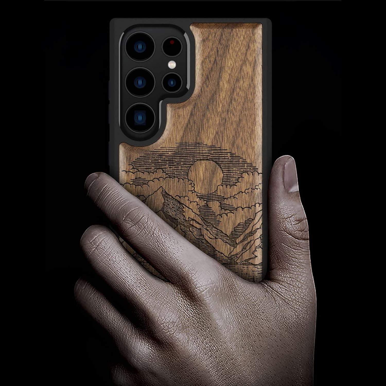 Carveit Wood Case for Galaxy S23 Ultra Case [Natural Wood & Black Soft TPU] Shockproof Protective Cover Unique & Classy Wooden Design Compatible with Samsung S23 Ultra (Alpine Lake-Walnut)
