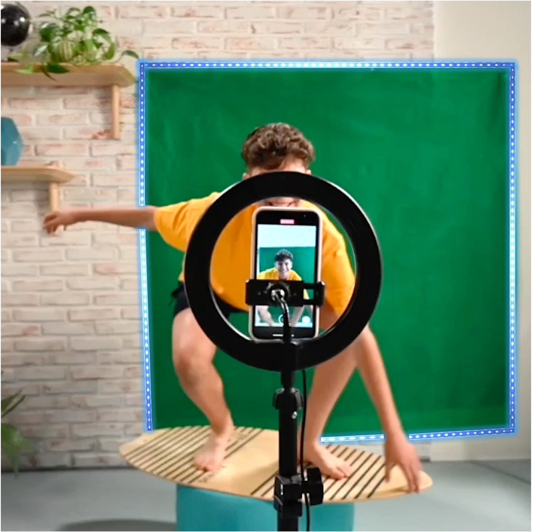 Kit de Video LED Deluxe, Tira de luz LED de 5 m, Anillo de luz LED + trípode, Pantalla Verde XL, TikTok/Youtube/influencers. para Mayores de 8 años