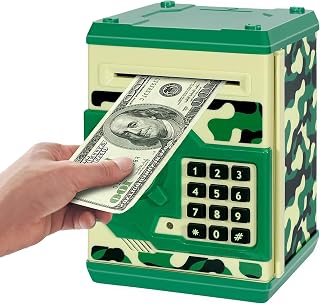 Electronic Piggy Bank, Mini ATM Password Money Bank Cash Coins Saving Box for Kids, Cartoon Safe Bank Box Perfect Toy Gifts for Boys Girls (Camouflage Green)
