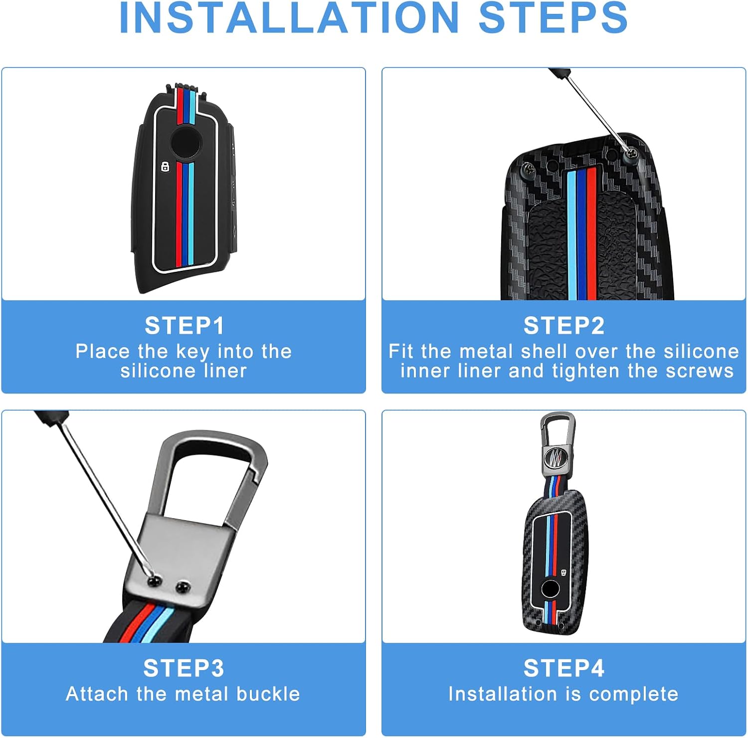 for BMW Key Fob Cover for New X5 X3 5 7 2 3 X7 X6 X1 iX i7 XM 2023 2024 2025 2026 Accessories, Metal Key Shell Case Protector Keychain with Carbon Fiber Pattern and Silicone Inner(Model D)