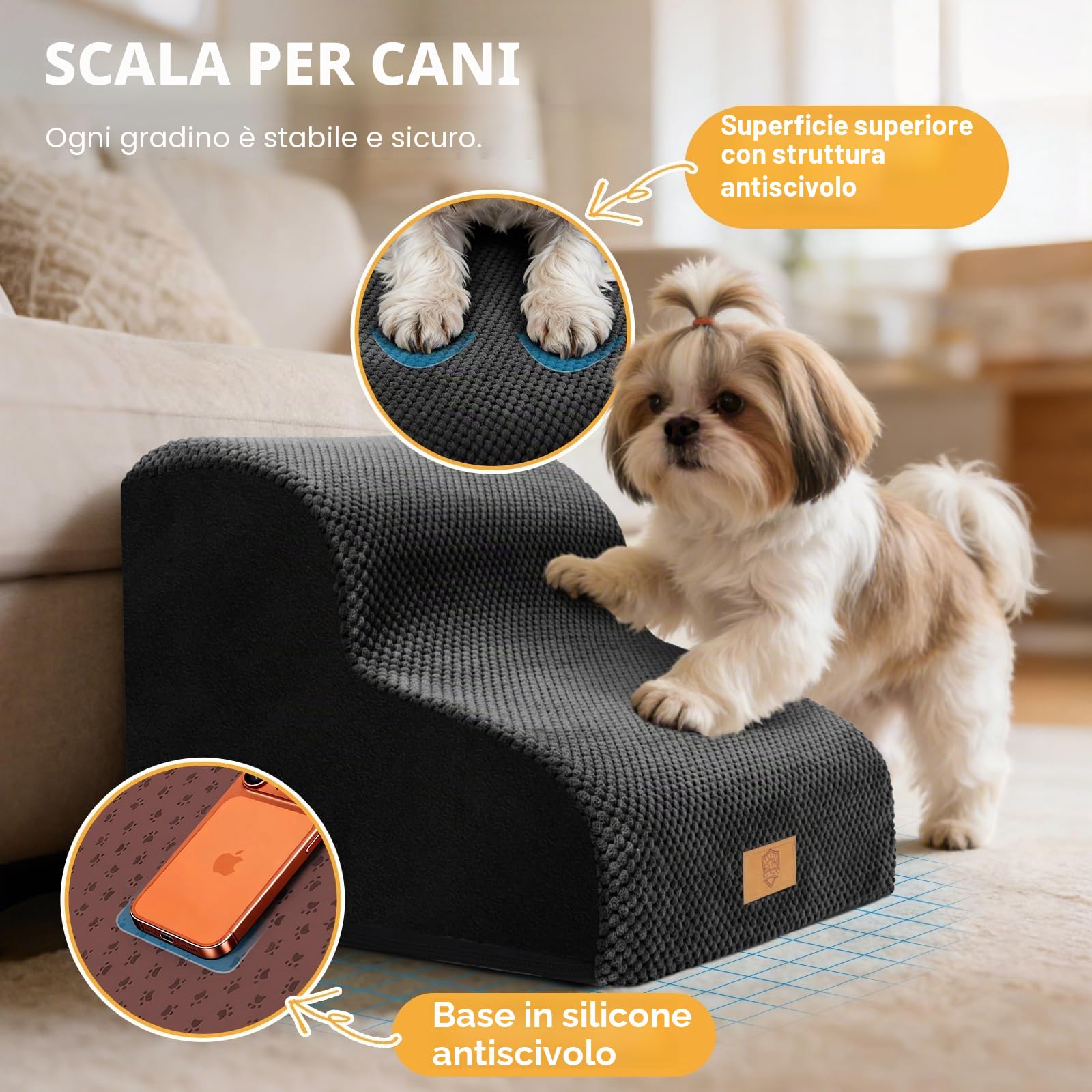 Zvonema Scaletta per Cani 2 Gradini, Rampa per Cani Letto in Spugna, Scala Antiscivolo per Animal In Schiuma Ad Alta Densità, Gradini Antiscivolo per Cuccioli Gatti