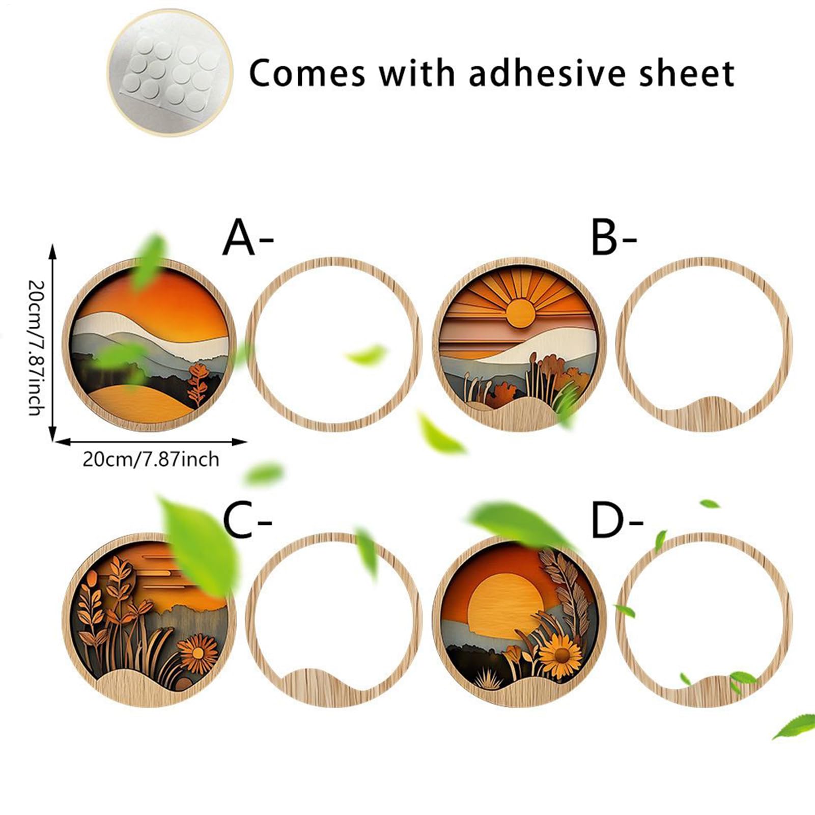 Arte da parete Boemia per soggiorno, decorazione da parete in stile bohemien, per camera da letto, 4 quadri rotondi geometrici in legno rustico, per appartamento, casa di campagna, ingresso