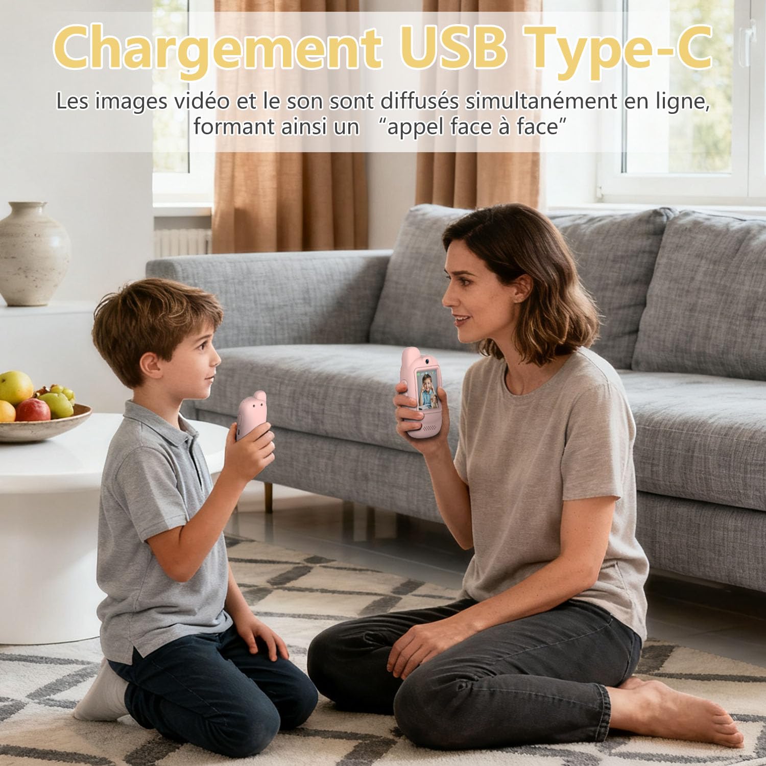 Talkies-walkies vidéo enfants, 2 packs de talkies walkies rechargeables à écran bidirectionnel, avec conversion vocale et fonction Écran D'affichage, adaptés aux garçons et filles de 3 à 12 ans