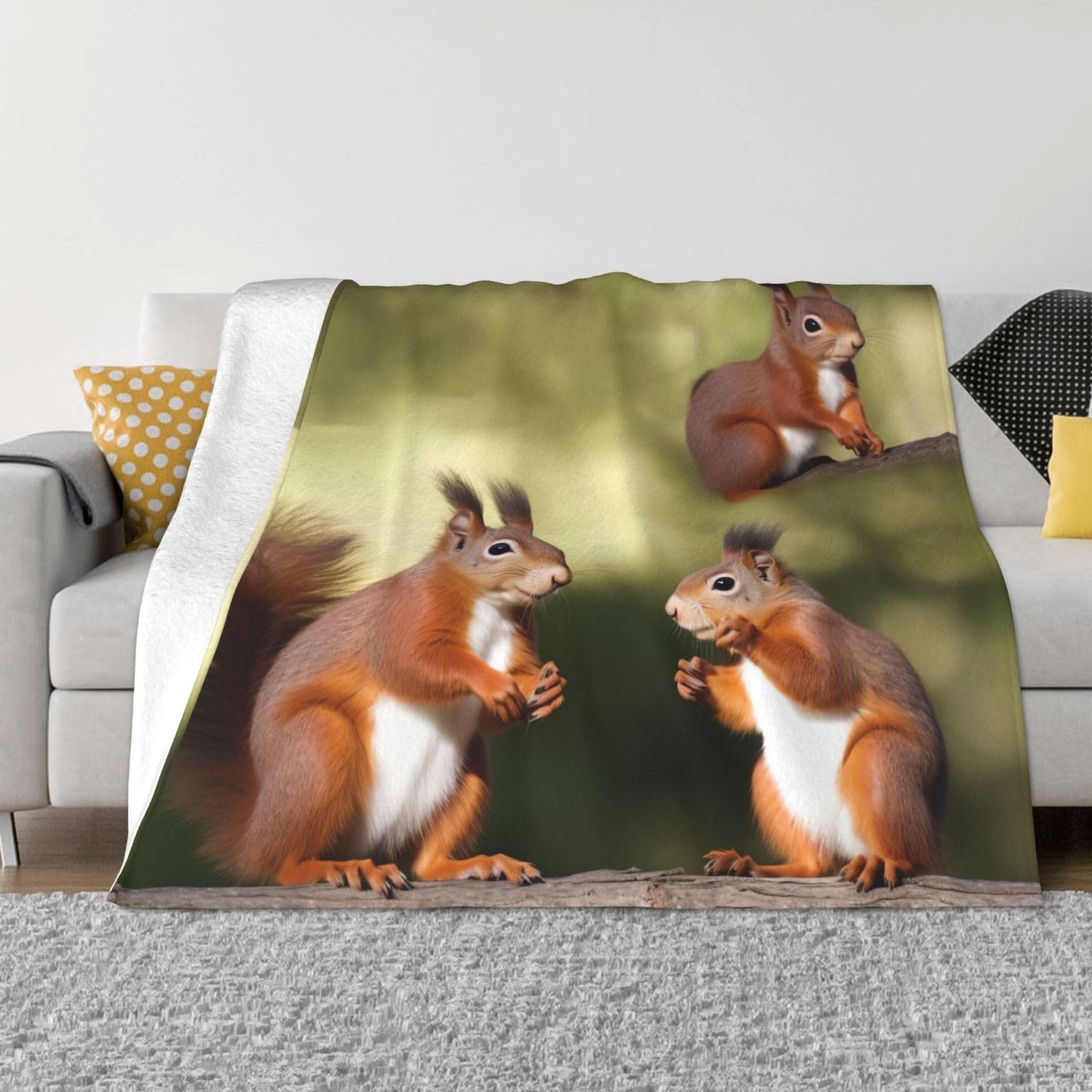 KLOPH Cute Squirrels Throw Blanket 80"x60" Flannel Fluffy Warm Blanket for Couch, Reversible Plush Blankets for Bed, Comfy Fuzzy Blanket for Sofa, Plush Lightweight-Blankets for All Season