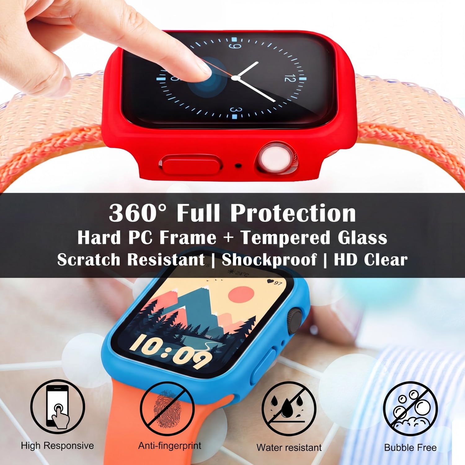 Sieral 24 pellicole protettive per smart watch, custodia rigida in policarbonato con custodia protettiva in vetro temperato, compatibile con iWatch per uomo e donna, colori assortiti (38 mm)