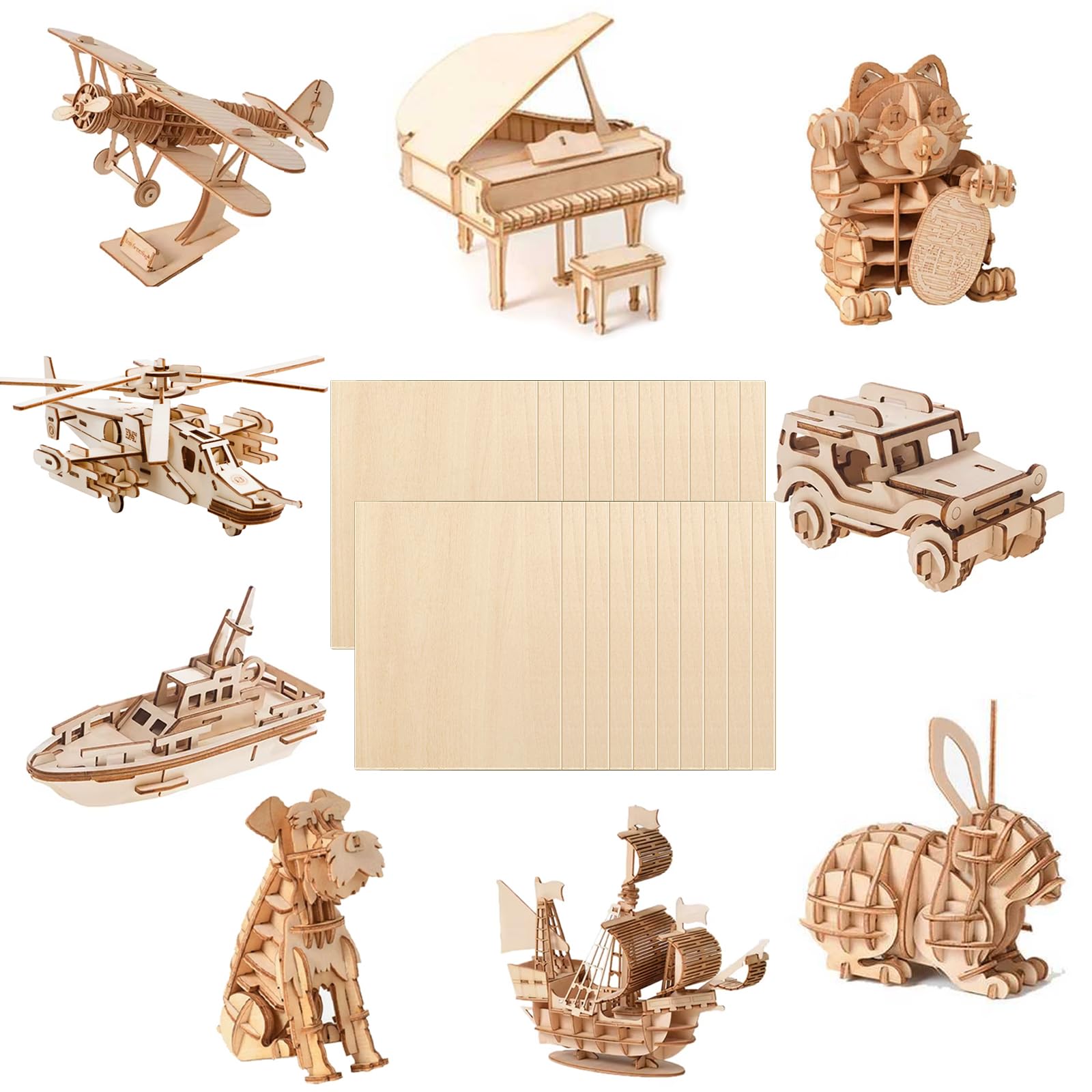 Zikenis 20 Pièces A4 contreplaqué 3mm tilleul,300 x 210 x 3.5 mm contreplaqué multicouche,3mm basswood plywood,Panneau Feuille Découpe Laser,pour l'artisanat, la découpe du bois, le modélisme