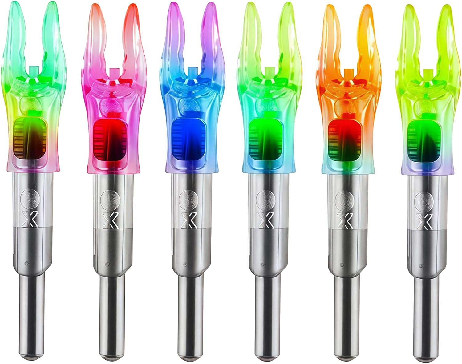 FEEGO 6PCS Lighted Nocks for Arrows with ON/Off Switch, Universal Fit for .204 .233 .244 .246 Inch Bolts, X/H/S/GT Bushings, LED Light Up Nocks for Compound Bow Hunting & Archery