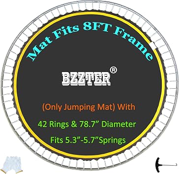 Replacement Trampoline Mat Fits 8 Foot Frame,78.7"/6.56FT Diameter Mat with 42/48 Rings for Choose, UV Sun Protective,w/Pull Hook and Gloves,not Include Spring & Frame