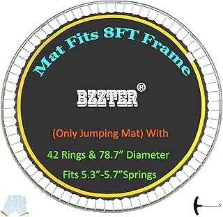 Bzzter Replacement Trampoline Mat Fits 8 Foot Frame, Not 8ft Diameter Mat, Trampoline mat 8ft 42/48 Rings, Trampoline Replacement Mat 8ft,UV Sun Protective 8ft Trampoline Mat，w/Pull Hook and Gloves
