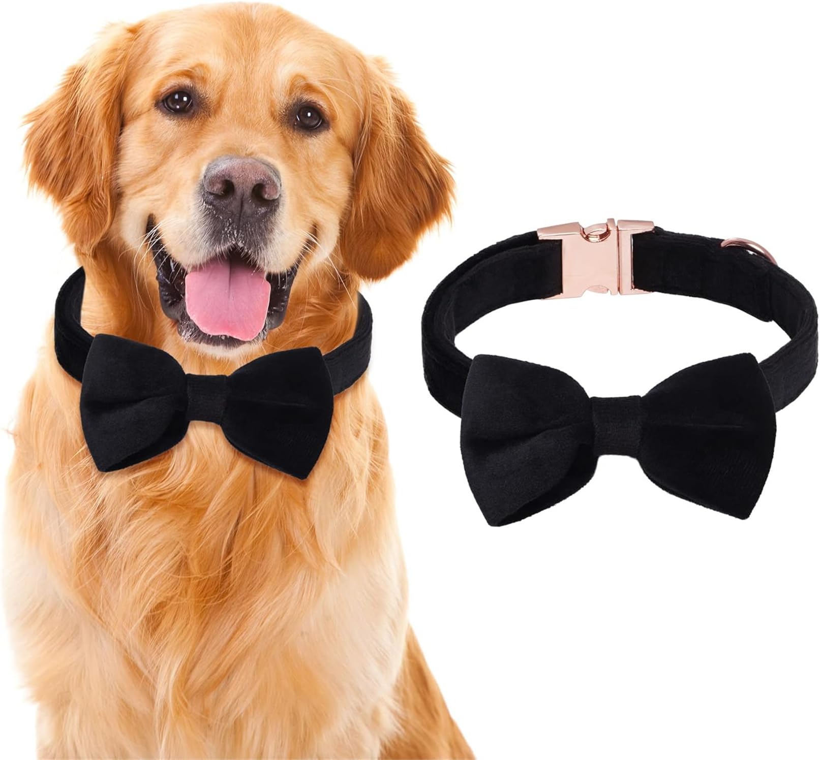 Dog Collar with Removable Dog Bow Tie, Comfortable Velvety for Weddings Birthdays, Parties, Dog Collar (Black, M) - Image 4