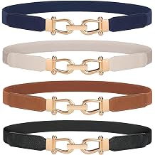 WERFORU Women Skinny Belt for Dresses Retro Stretch Waist Belt with Gold Buckle Set of 4