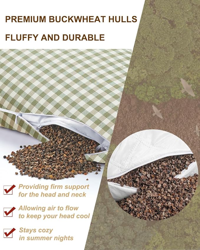 Almohada de Cascarilla de Trigo Sarraceno Rectangular, Soporte Cervical Ajustable con Funda Removible, 35.56 x 20.32 cm miniatura 2