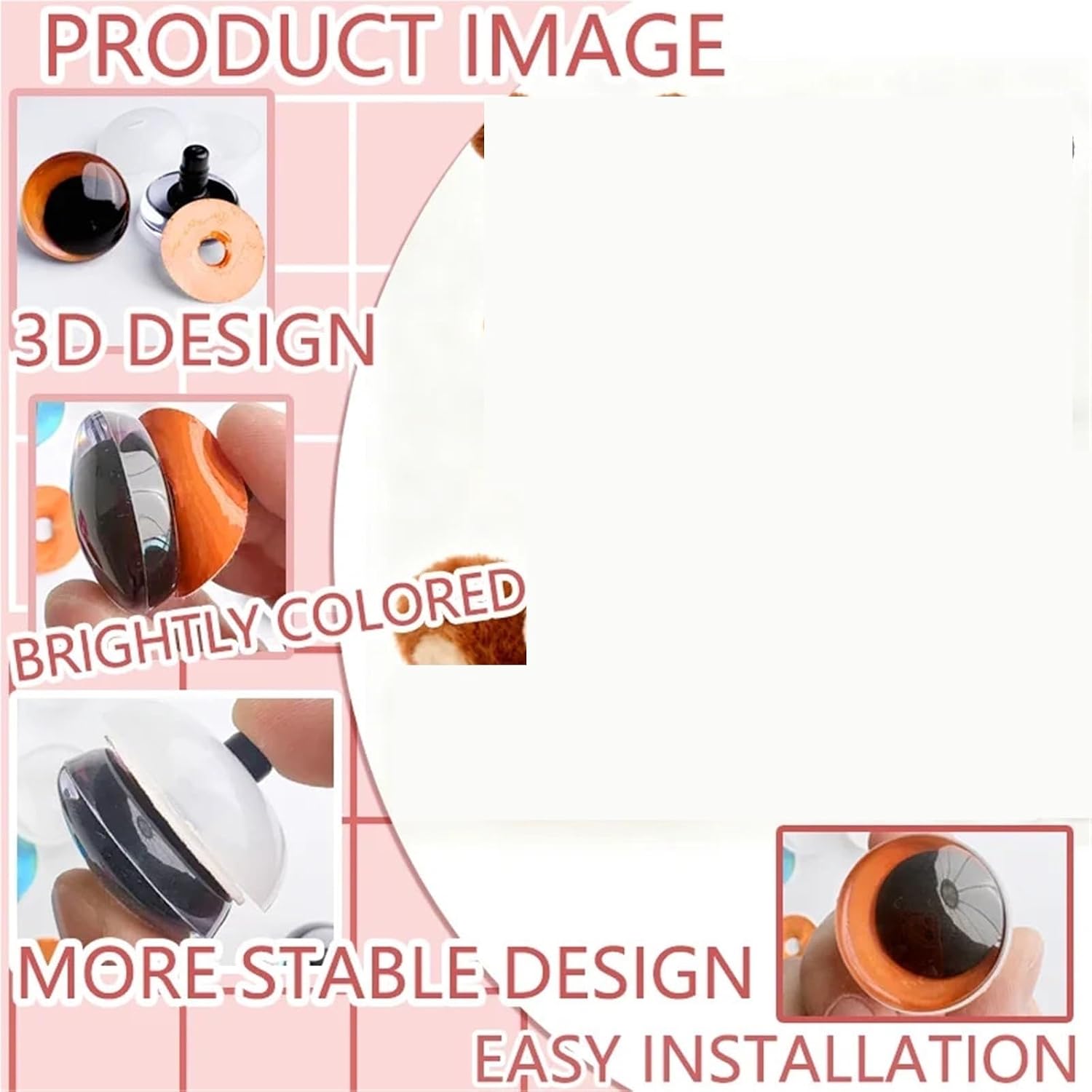 3D Shiny Safety Eyes for Stuffed Animals, 16pcs 8 Colors Round DIY with Washers