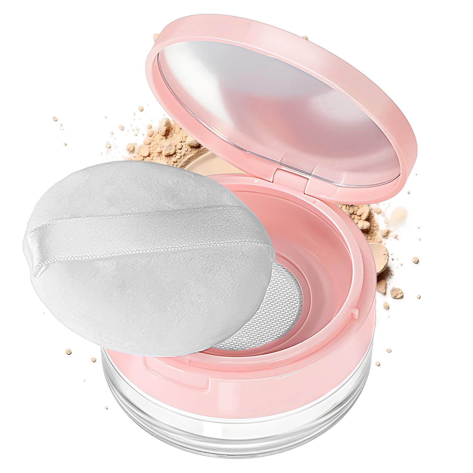 Qianyu Luźny pojemnik na puder z pudru wielokrotnego użytku, pusty futerał na puder, przenośna kompaktowa obudowa, pojemność 20 ml, narzędzie do makijażu do wielokrotnego napełniania, z lustrem i