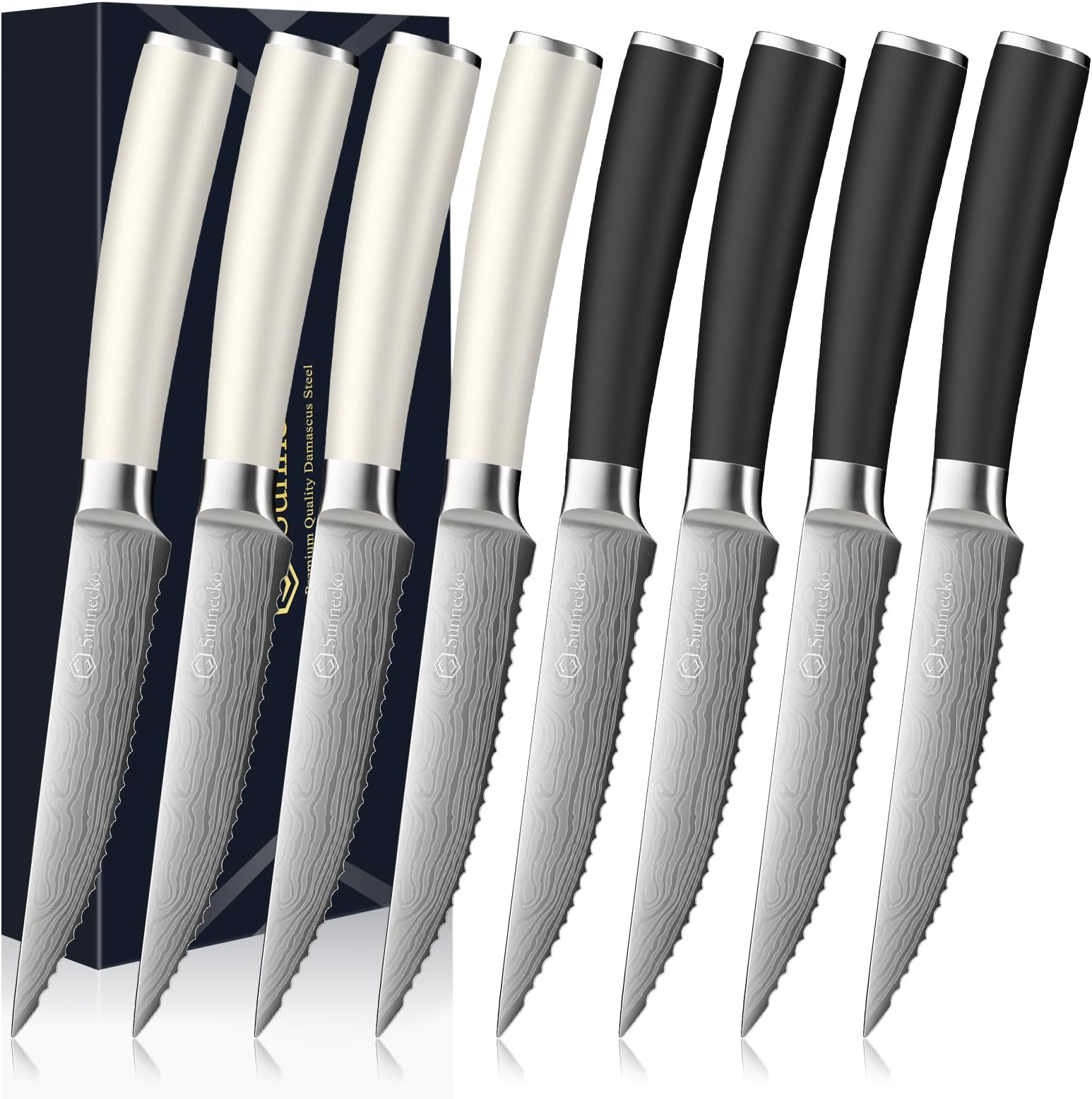 Steak Knives Set of 8, 4.5 Inch Kitchen Steak Knife with Gift Box | Premium Stainless Steel Serrated Steak Knives Set,Ultra Sharp Dinner Knives For Kitchen Gift