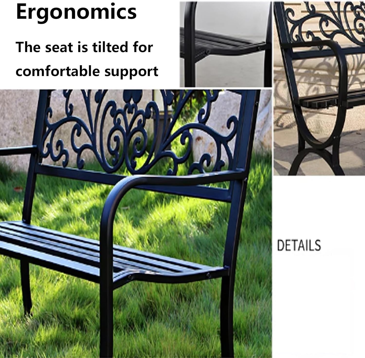 Floral Pattern Garden Bench - Outdoor Leisure Chair with Armrests - Ideal for Villa, Courtyard, Balcony Decor - Stylish Red Park Seat for Relaxation