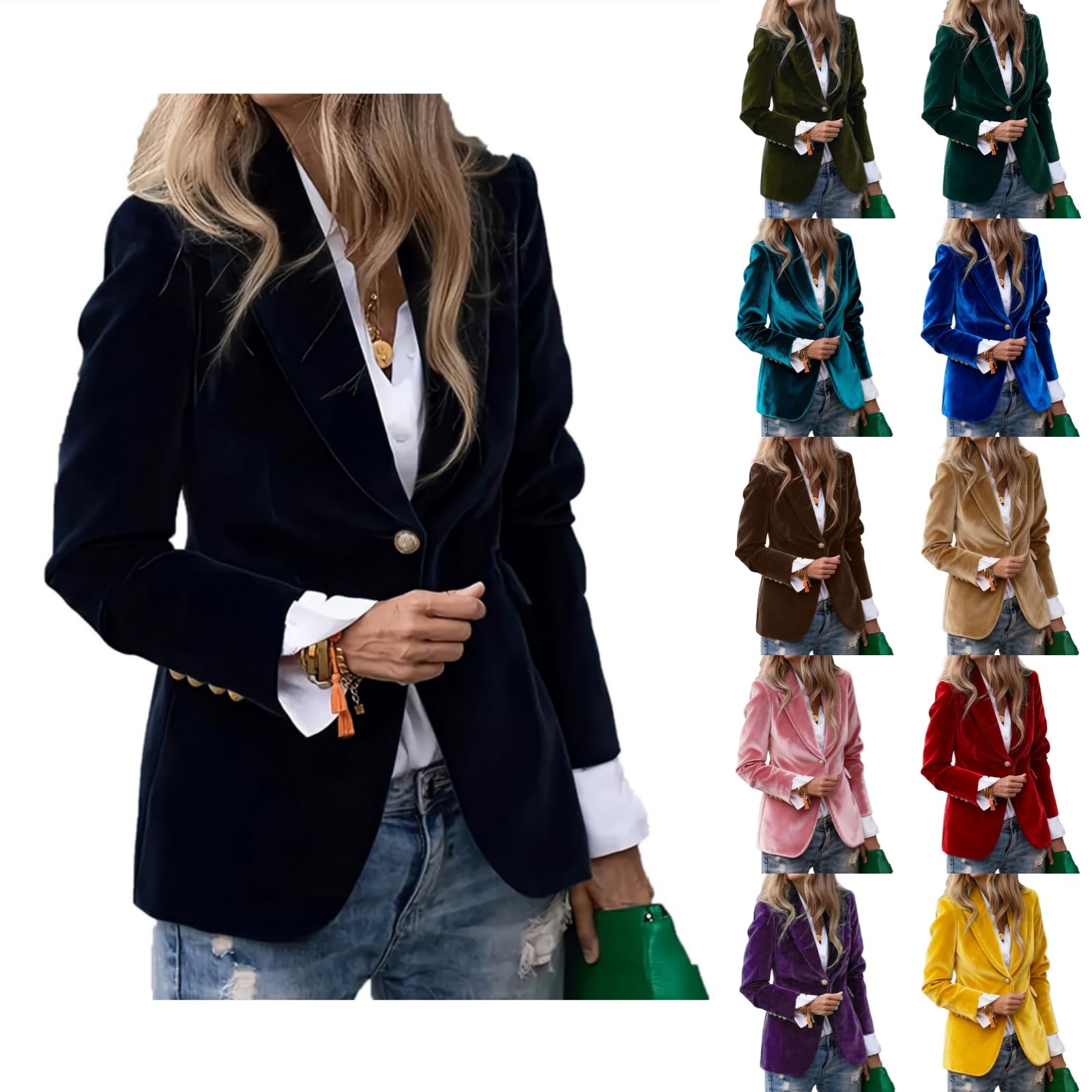 Velvet Blazer Women Long Sleeve Open Front Cardigan Business Casual Suit Jacket Work Office Dress Coats Outerwear