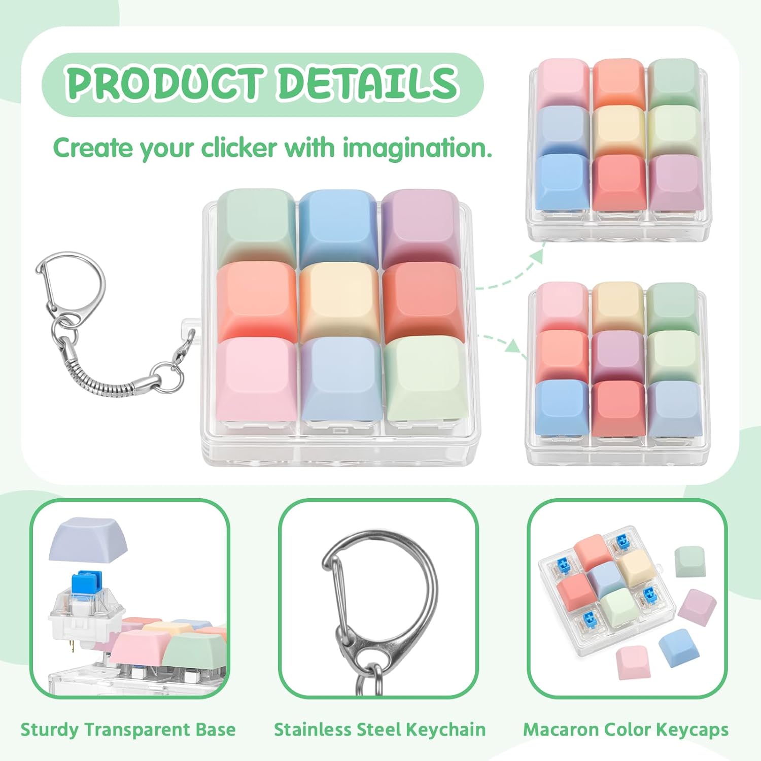 Colorful Keyboard Fidget Toys for Adults Mechanical Button Keyboard Clicker Keychain for Work Stress Relief Anxiety (9IN1-Style A)