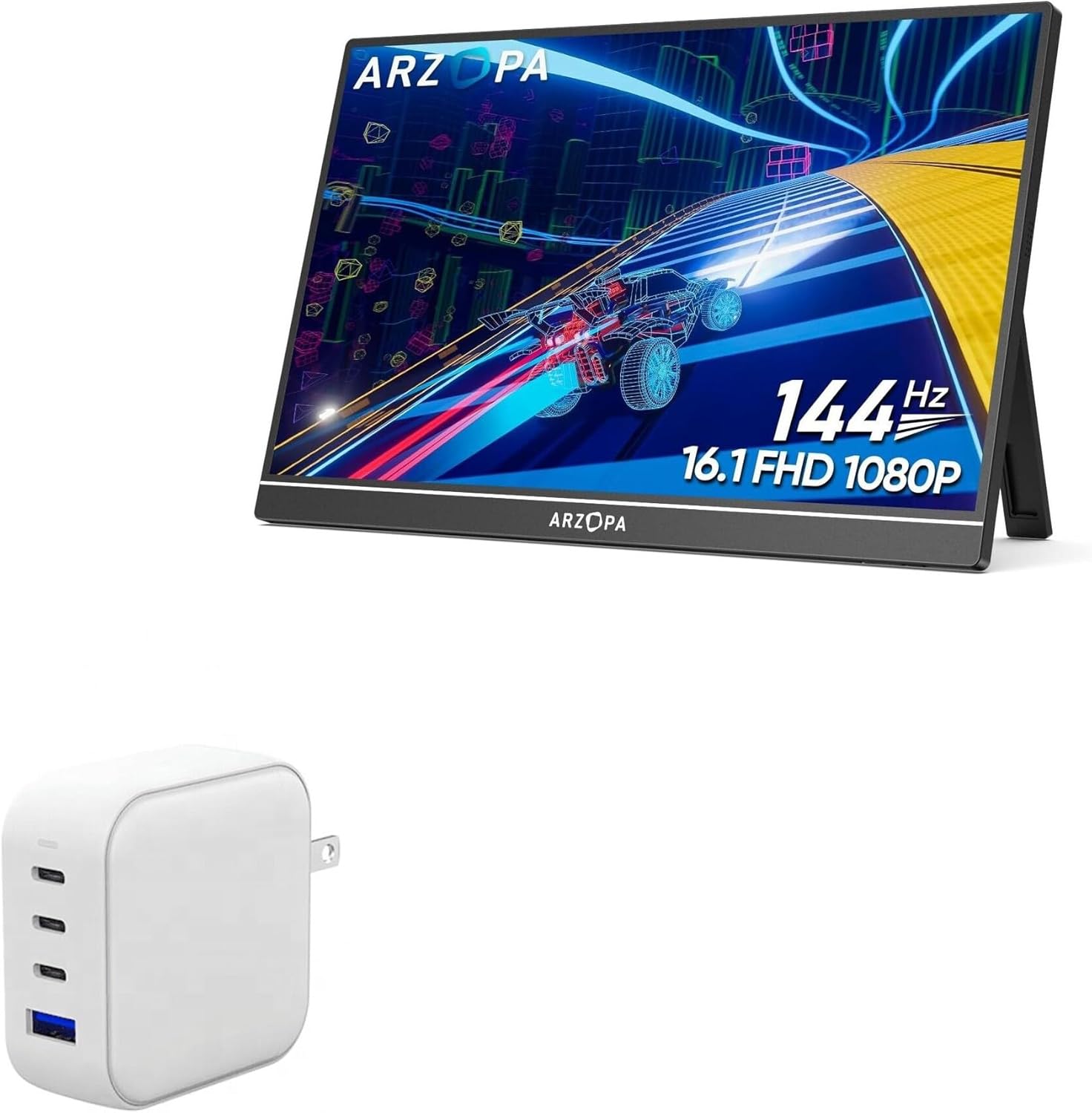 BoxWave Charger Compatible with ARZOPA Z1FC Portable Gaming Monitor (16.1 in) - PD miniCube (100W), 100W 3 PD Port Wall Charger International - Winter White