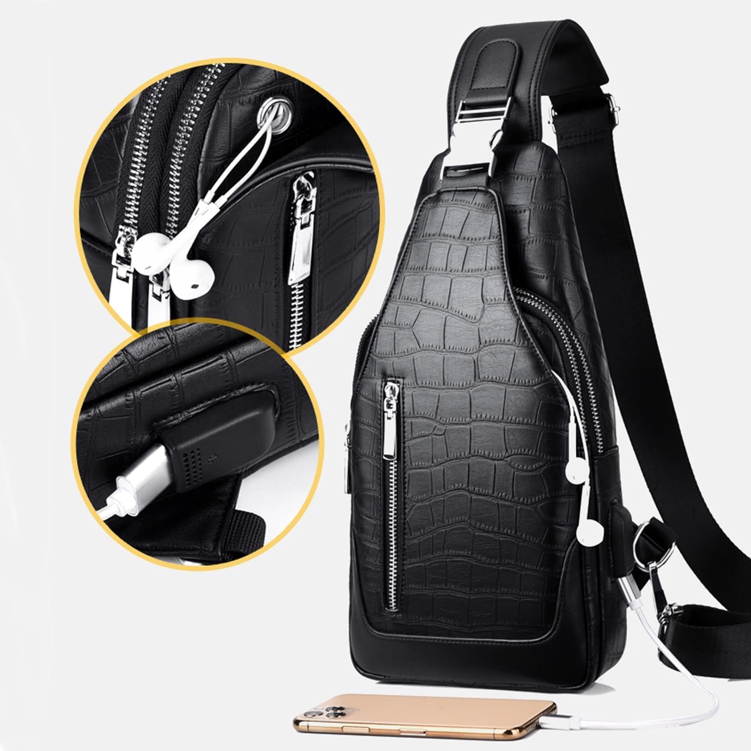 Hebetag Leather Sling Bag Hiking Daypack for Men Women Outdoor Travel Camping Fishing Business Crossbody Shoulder Chest Pack