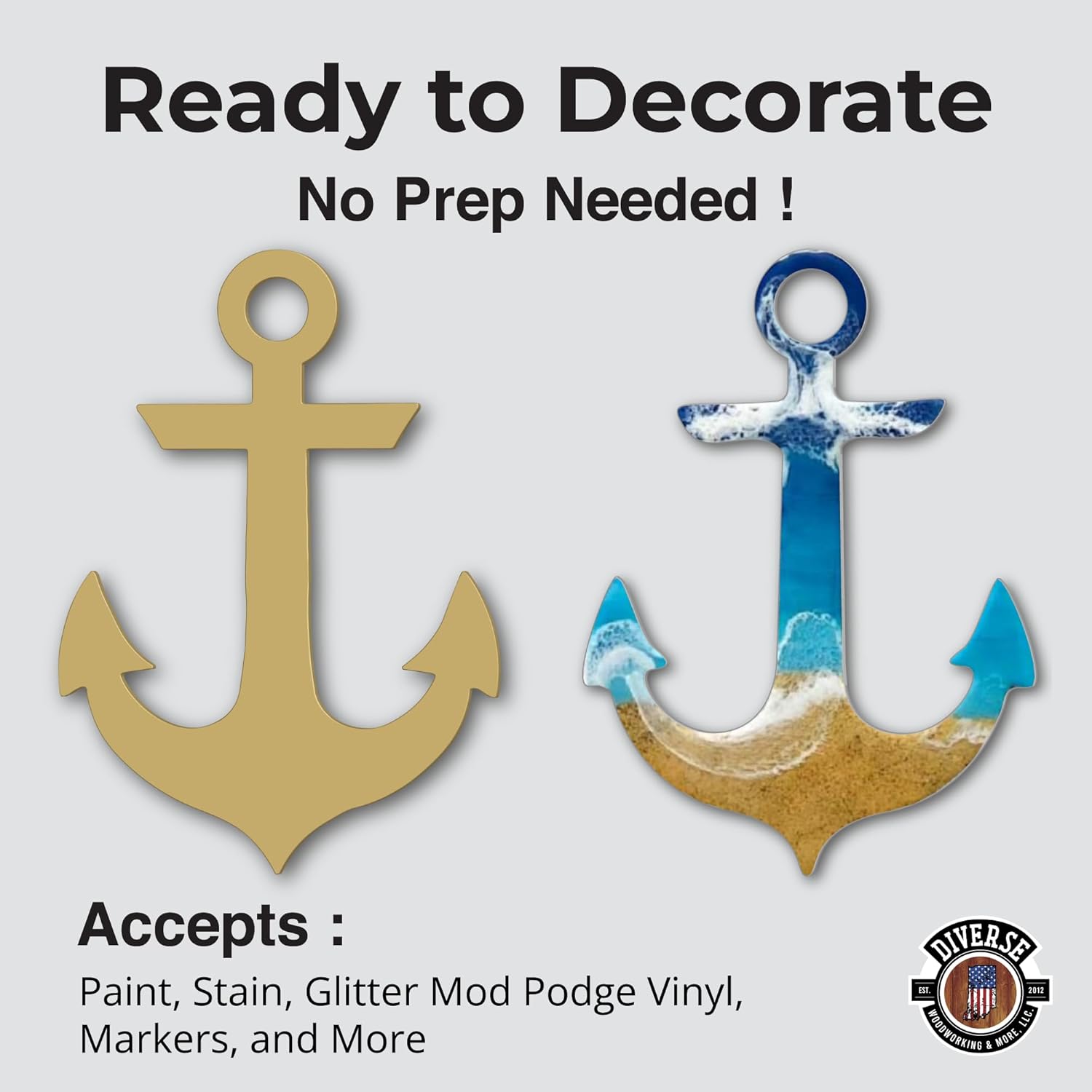 Anchor Unfinished Wood Cutout, No Sanding Required, 1/4" Laser Cut Smooth MDF Cutout, Home Décor, Crafts, DIY Projects, Made in USA by Diverse Print & Cut (24")