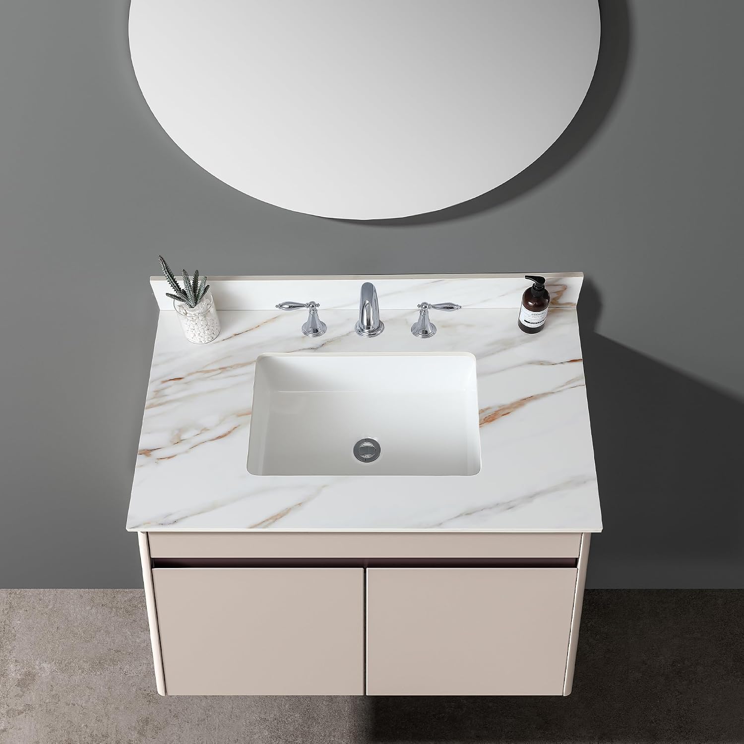 Montary 37"x 22" Bathroom Vanity Top with Undermounted Large Ceramic Sink & Backsplash, Sintered Stone Artificial Marble Vanity Sink Tops with 3 Pre-Drilled Hole, Gray Gold Veins