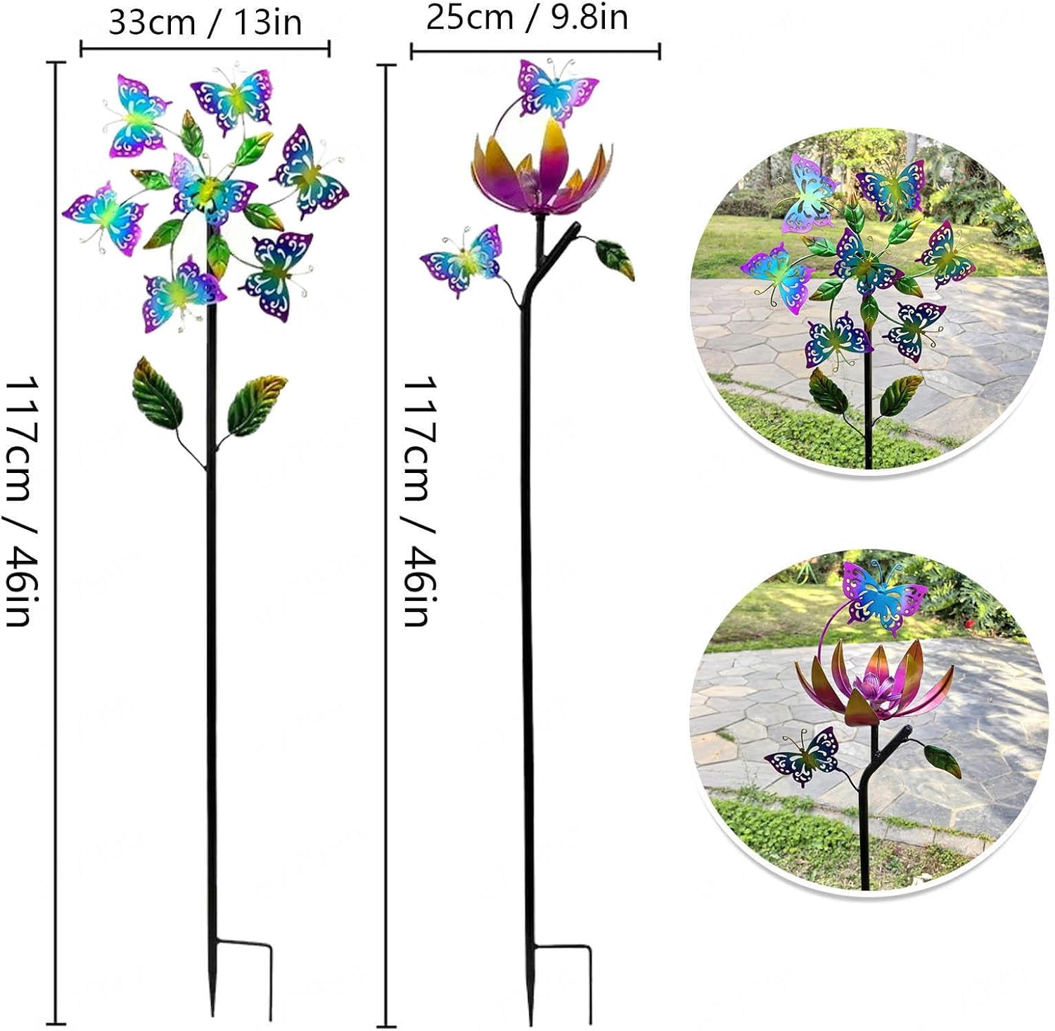 Wind Spinners, 117cm/46inch Outdoor Windmill 360° Wind with Kinetic, Butterfly Outdoor Windmill for Yard, Gift for Family Friends,A+B（4Packs）