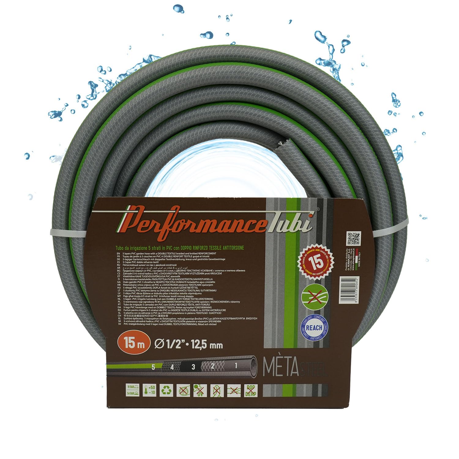 Meta Steel Gartenschlauch 25m 1/2 Zoll – trinkwassertauglich & knickfest – 5-lagiger Schlauch für Garten, Camping & Haushalt – UV-beständig & druckstabiler Wasserschlauch