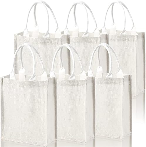 DEAYOU Paquete de 6 bolsas de arpillera de yute, bolsa de regalo de arpillera con asa, bolsa de playa de yute laminado en el interior, bolsa de