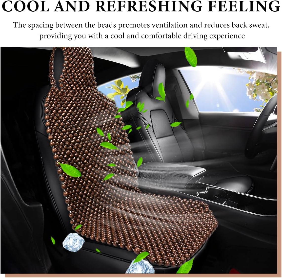 Natural Wood Beaded Seat Cover, Cool & Breathable Back Massaging Cushion for Front Seats, Automotive Seat Mat to Keep Back from Getting Sweaty While Driving, Car Accessories (Coffee)