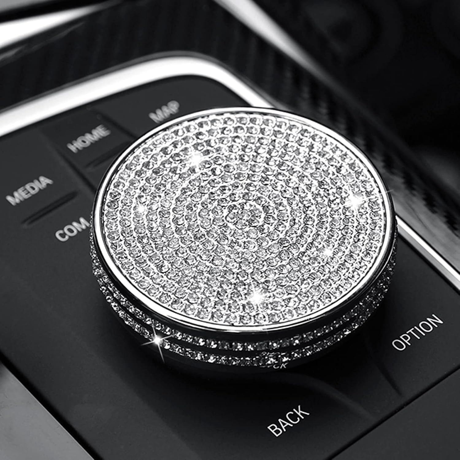 MICROCK Bling Accessories for BMW 1 2 3 5 7 Series X1 X3 X5 X6 Media iDrive Control knob Cover Rhinestone Crystal, Inner Diameter 2.17in, Height 0.67in