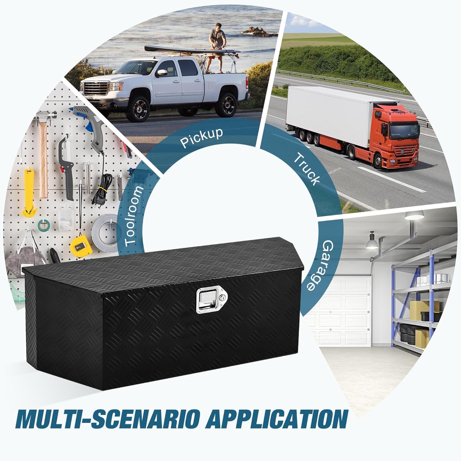 36 Inch Heavy Duty Aluminum Plated Tool Box Pick Up Truck Bed RV Trailer Tongue Toolbox Waterproof Storage Organizer with Lock and Keys - 36 x 12x 12 Inch, Black