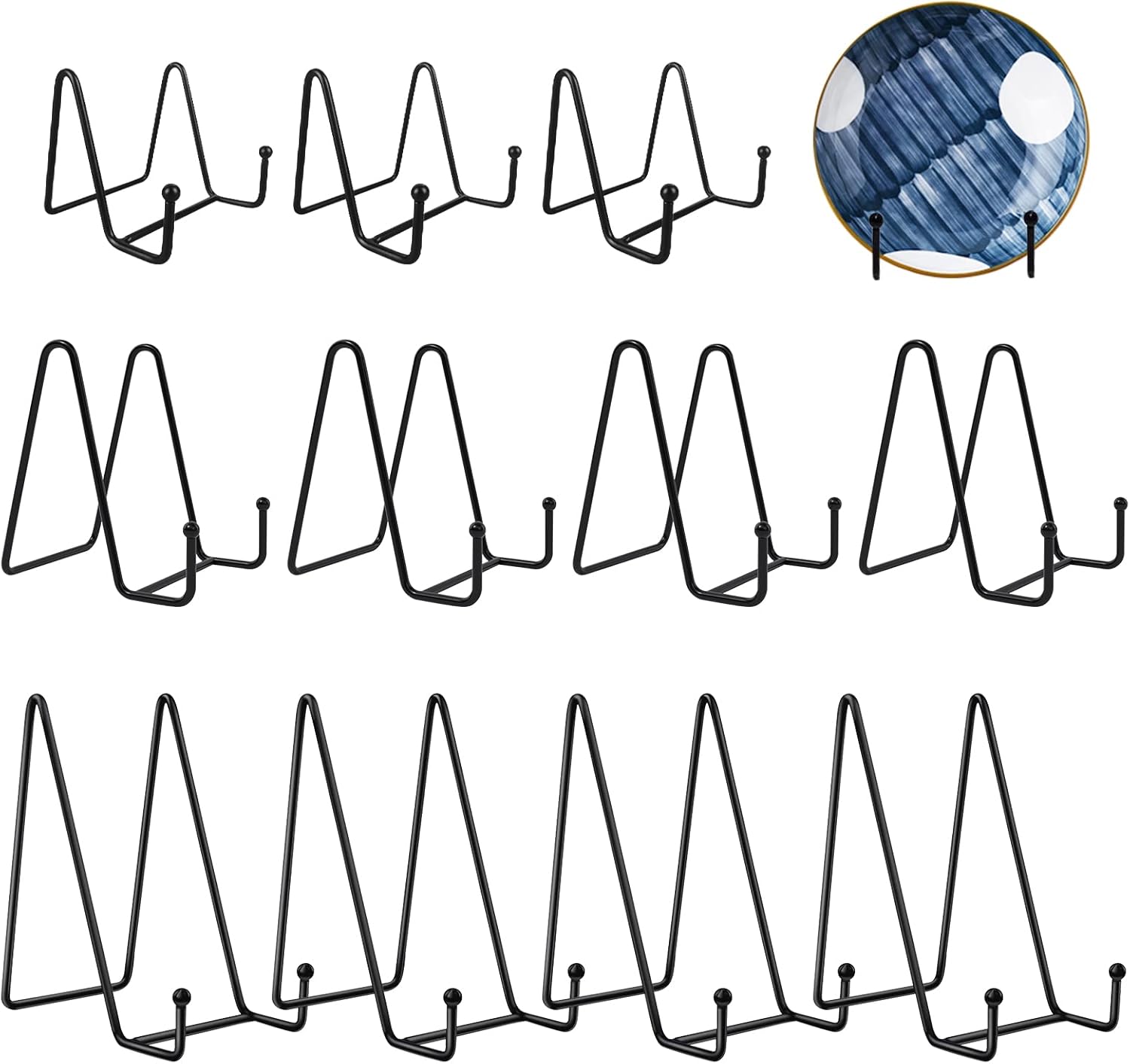 Hlimior 11 Pack 3 Size Plate Holder Display Stands，Metal