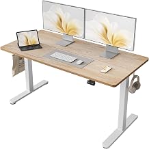 Cubiker Standing Desk, Stand up Height Adjustable Home Office Electric Desk, 55 x 24 Inch Sit Stand Desk with Splice Board, Maple Desktop