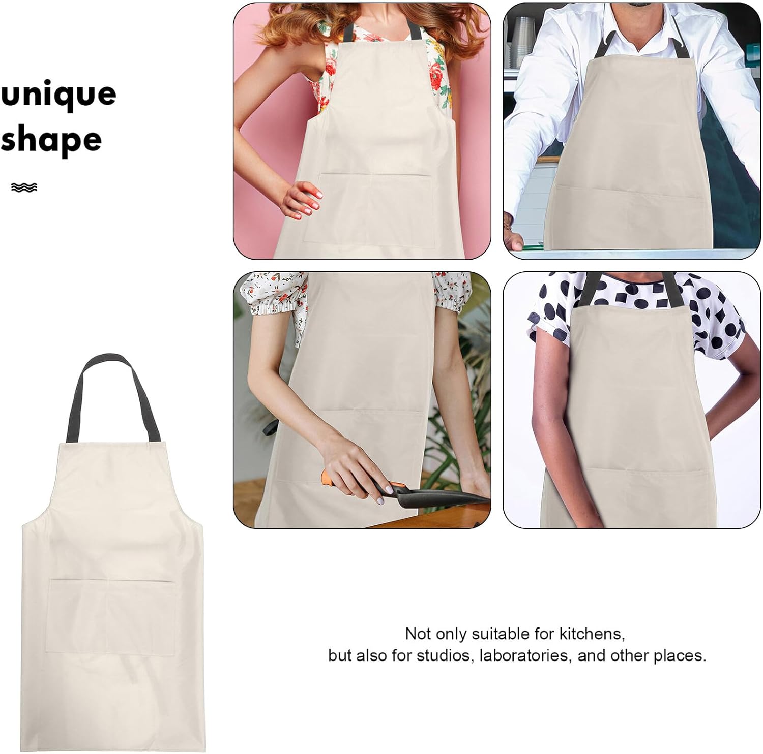 Waterproof Kitchen Apron for Men and Women Pvc Waist Apron with Pocket in Beige Suitable for Indoor Cooking and Restaurant Use