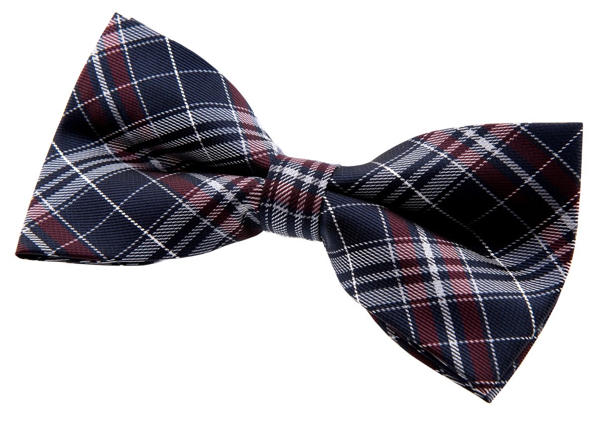Retreez Stylish Plaid Checkered Woven Microfiber Pre-tied Bow Tie (5") - Navy Blue and Burgundy