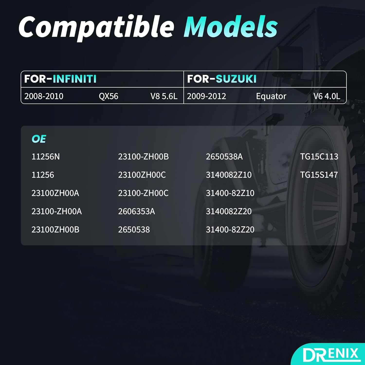 High Output Alternator for-Nissan Armada Frontier NV1500 NV2500 NV3500 Pathfinder Titan Xterra for-Infiniti QX56 for-Suzuki Equator 12V 130A 7-Groove Pulley 23100-ZH00A 2606353A 31400-82Z10