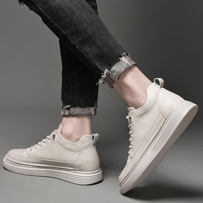 Eliogn Elevator Shoes for Men Height Increase,Leather Lace-up Casual Fashion Sneakers 2.36 Inches Taller Men's Invisible Height Increasing Elevator Shoes