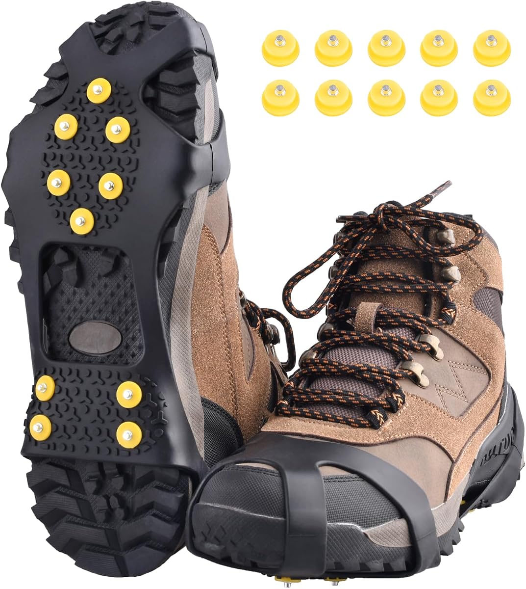 TRIWONDER Tacos de Hielo para Zapatos y Botas Empuñaduras de Hielo Antideslizantes Crampones de Nieve Tacos de tracción Senderismo Pesca Equipo para Caminar