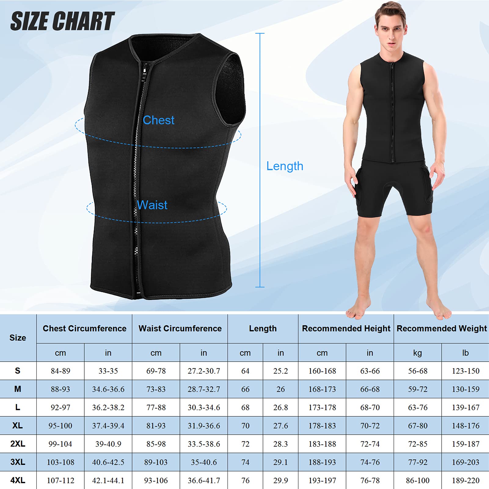 Gilet de Combinaison de Plongée 3mm, Homme Haut Thermique de Combinaison sans Manches Parfait à Le Kayak, la Plongée