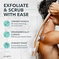 Vista 2 de Cepillo de ducha de mango largo de 20 pulgadas, cepillo de espalda de cerdas naturales, mango ergonómico + agarre antideslizante de silicona, gran