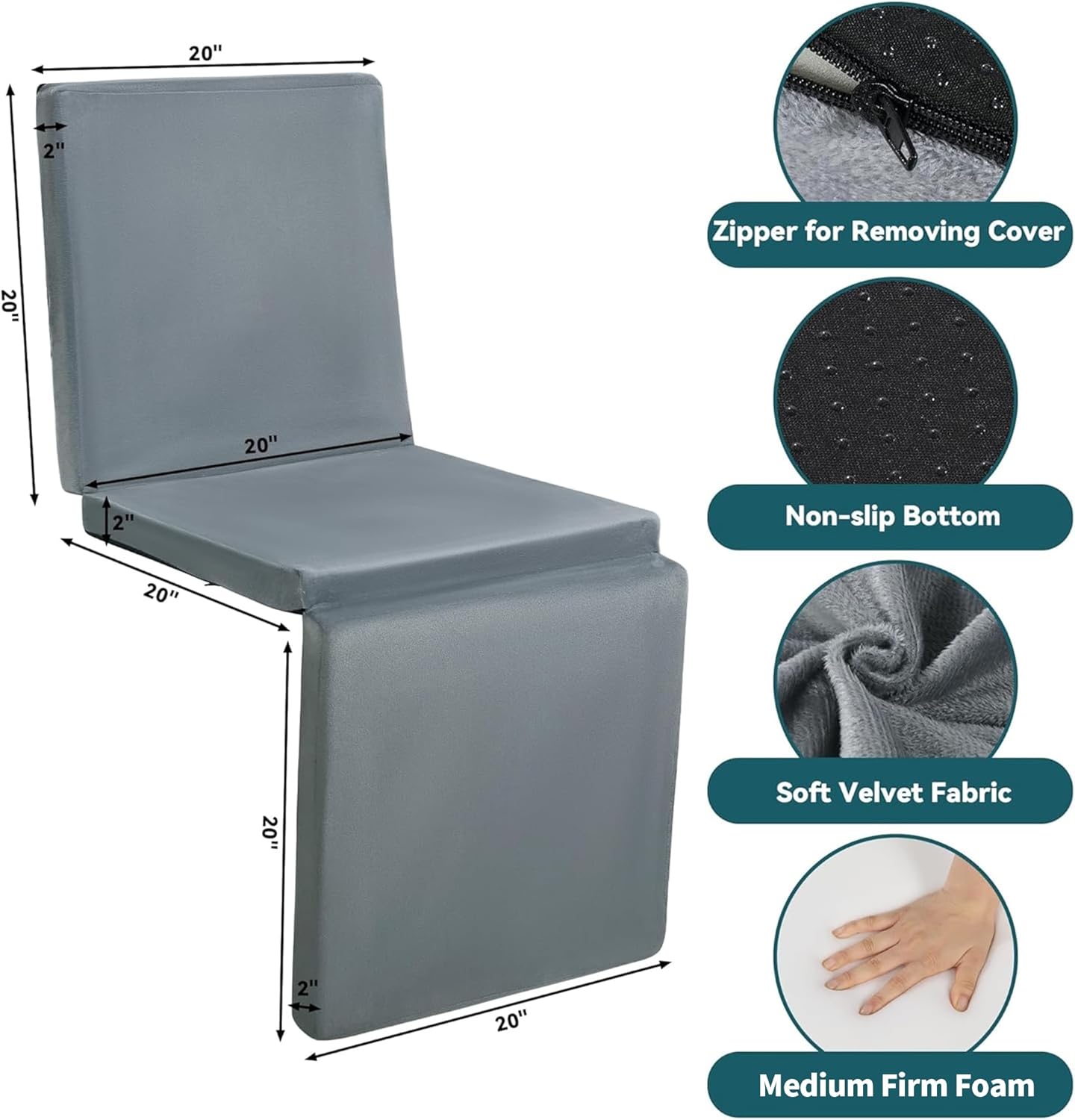 HOMBYS 3-in-1 Recliner Seat Cushion with Lumbar Support Pillow & Footrest, Multi-Functional Adjustable Height 2" to 6" for You to Choose, Non-Slip Foam Chair Cushion for Elderly, Light Grey 20"x20"x2" Light Grey