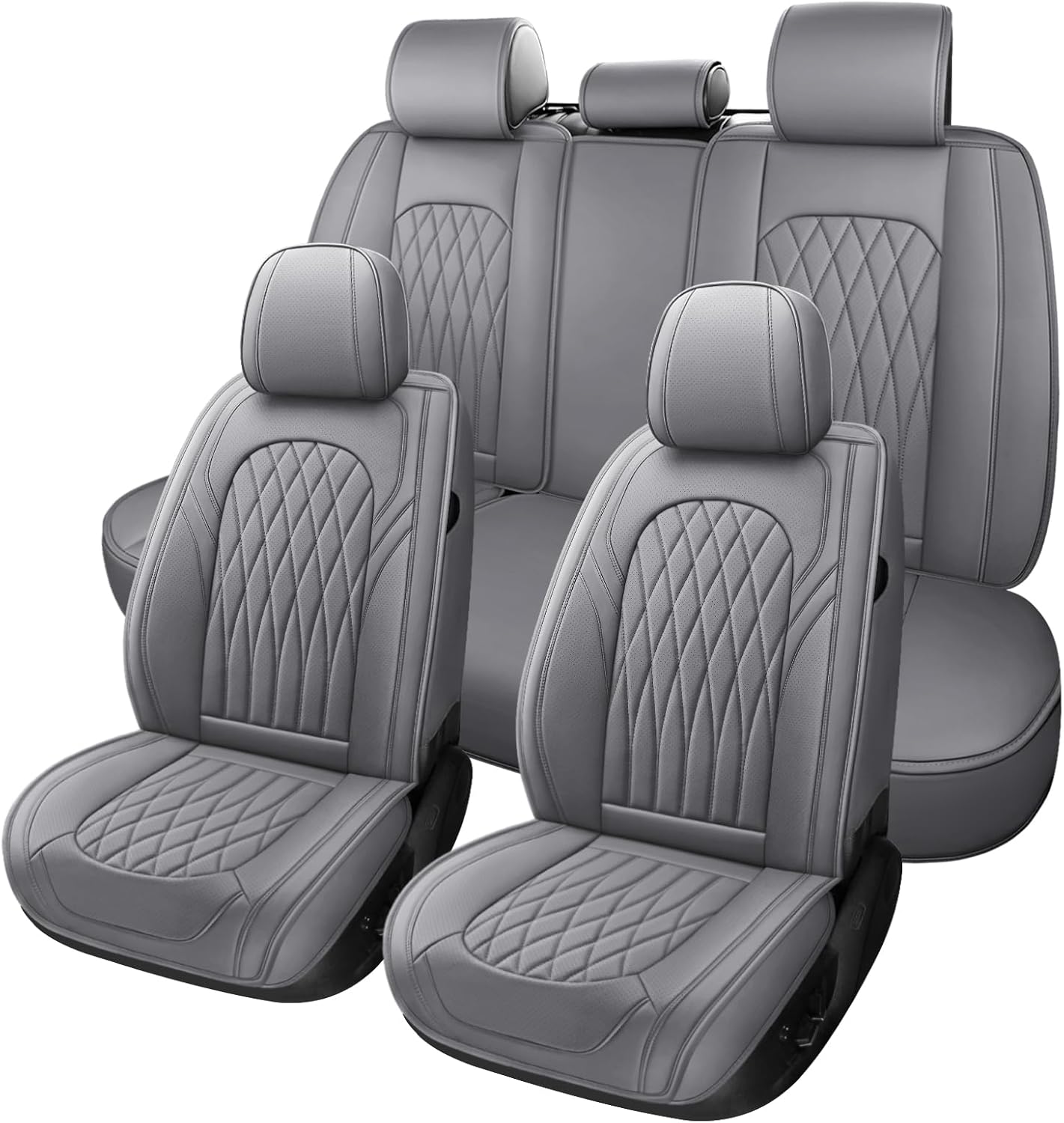 WELLDO Car Seat Covers Full Set, Faux Leather Seat Covers for Cars, Car Seat Protector Waterproof, Non-Slip Car Interior Covers Full Set Universal Automotive Seat Covers for Most Cars SUVs, Gray Full Set Gray