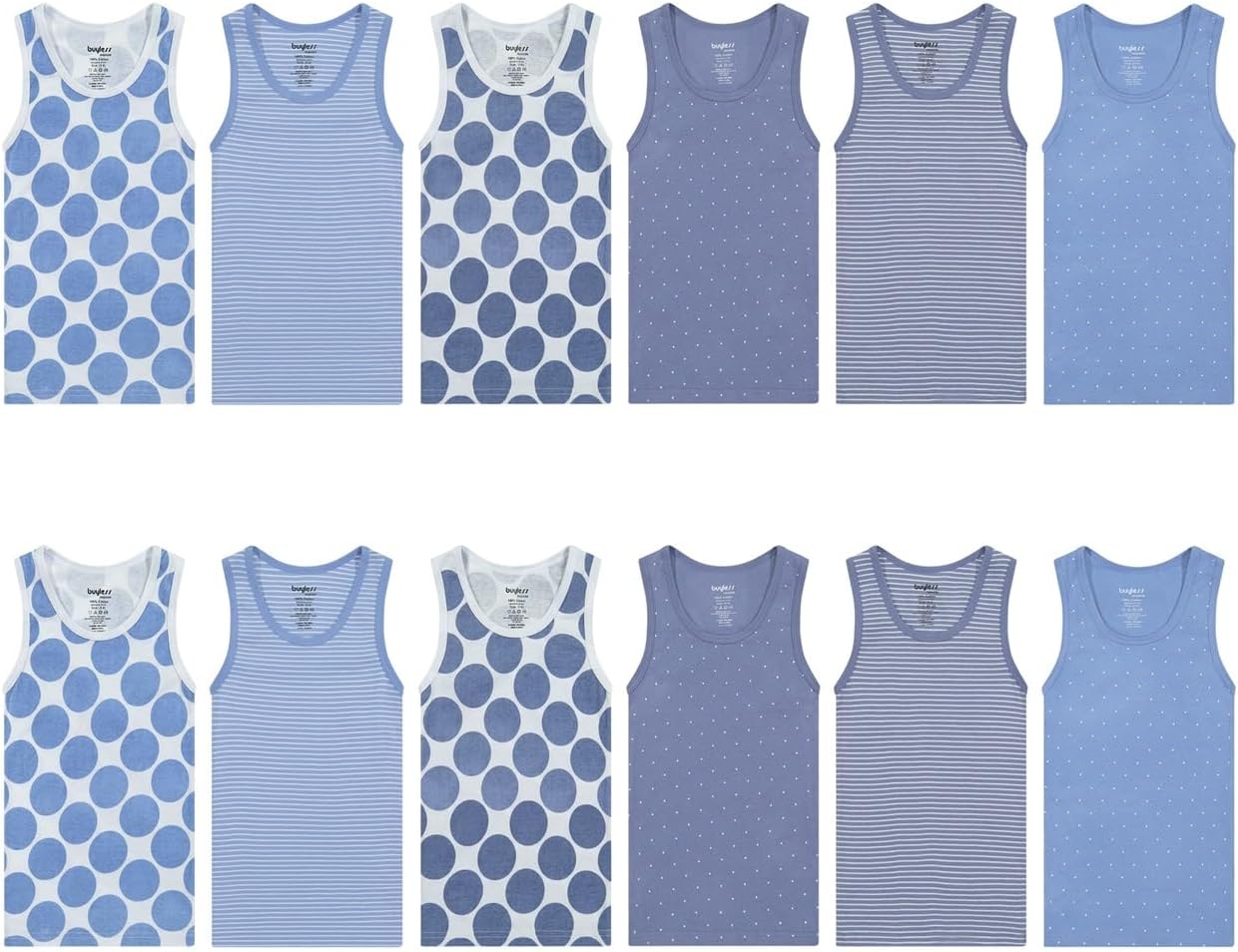 Buyless Fashion Boys Scoop Neck Tagless Undershirts Soft Cotton Tank Top (12 Pack)
