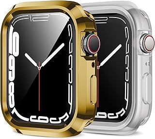 Amizee 2 Pack Compatible with Apple Watch Case Series 9 Series 8/7 45mm Series 6 SE 5 4 44mm, Ultra Thin Soft TPU Plating Shockproof Bumper Protective Cover Compatible with iWatch (Gold/Clear)