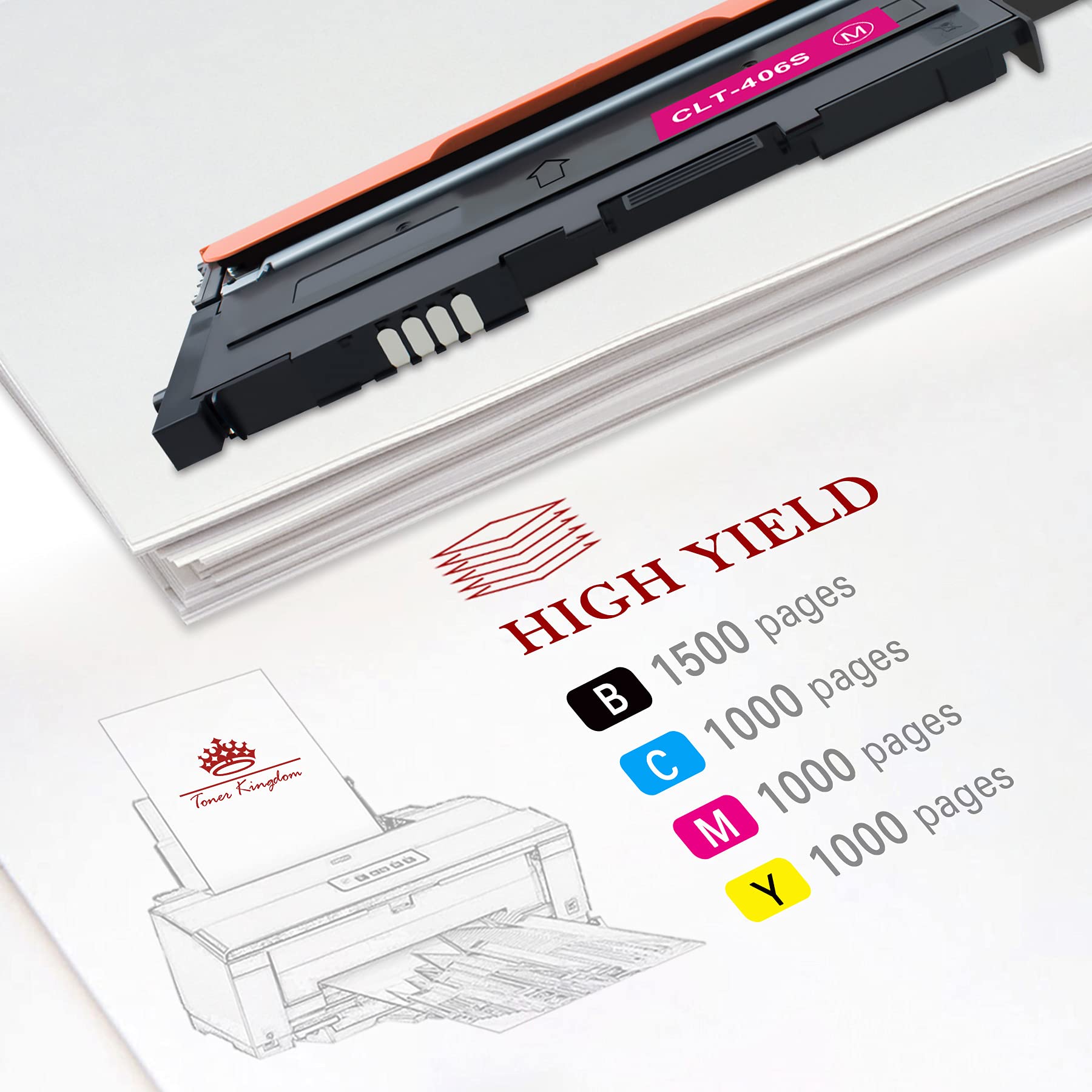 Toner Kingdom Compatible para Samsung y CLX CLT-P406C, CLT-K406S, CLP 365, Xpress C460W C460FW, C460, C410W, CLX 3300, 3305, 3305W, 360 (Pack de 4)