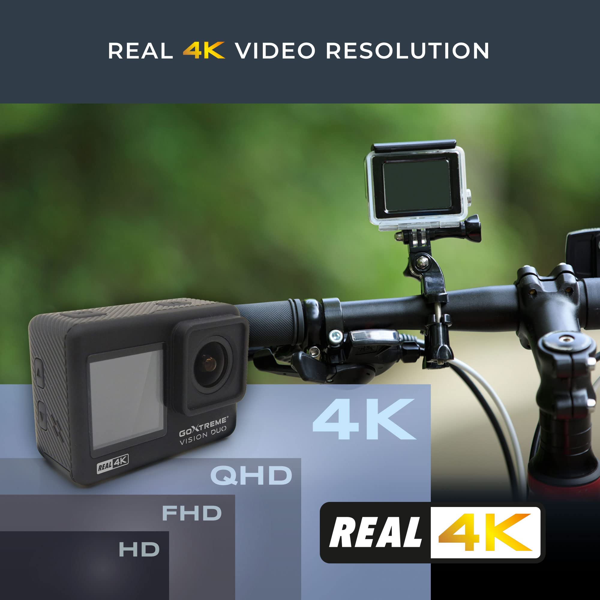 Easypix GoXtreme Vision Duo - 4K Ultra HD Real. Resolución de vídeo: 4k @60/30, 2,7k @30, 1080p @60/30, 720p @120/60