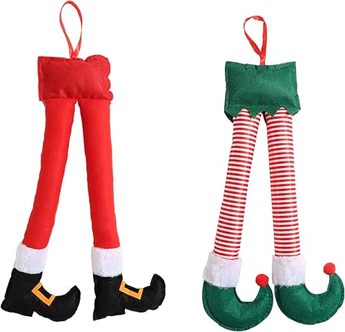 Miniatura 8 de Gunhunt Paquete de 1 pata de elfo de Papá Noel, colgante de pata de maletero de automóvil, decoraciones de felpa de Navidad, tronco a presión o