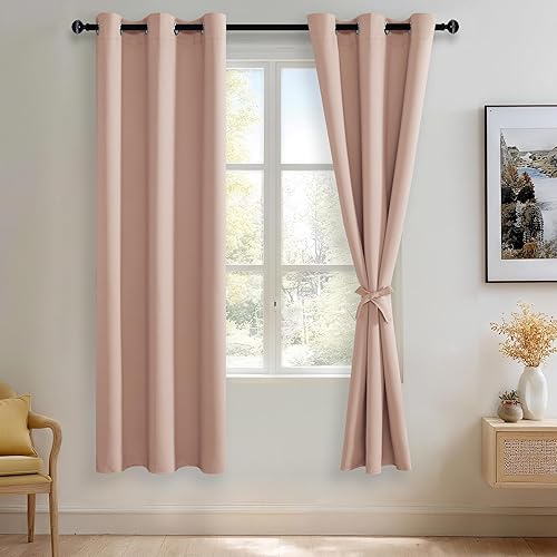 JIUZHEN Cortinas Opacas Rosa Rubor con Alzapaños, Aislamiento Térmico, Bloqueo de Luz y Reducción de Ruido, Cortinas con Ojales para Dormitorio y