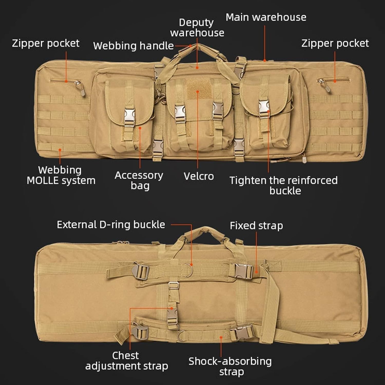 Pesante Custodia Doppia per Fucile,Fodero Porta Fucili Imbottito,Sniper Fucile da Caccia Zaino Lungo con Tasche per Caricatore Capienza Circa 2 Fucili 2 Pistole,Resistente Impermeabile C,93CM